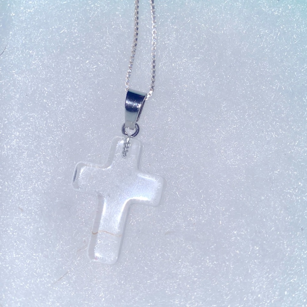 Boho hippie Quartz Crystal Cross Sterling Silver 16” Necklace